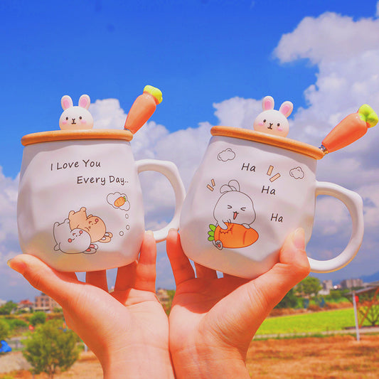 Cartoon With Lid Spoon Cute And Cute Ceramic Mug