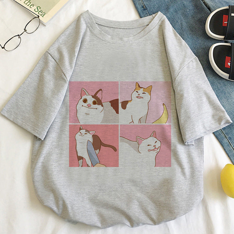 Cat Kawaii Cartoon Pattern T-shirt Women