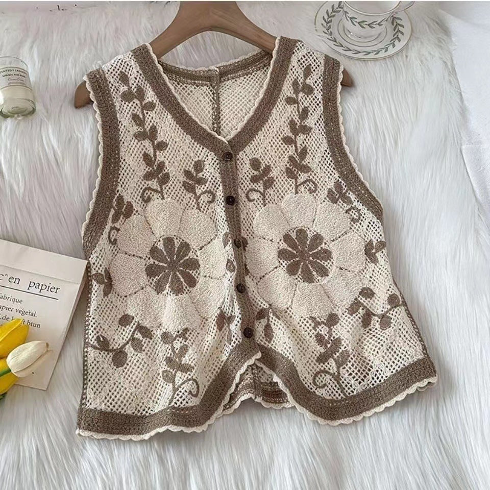 Hollow Contrast Colour Retro Knitted Vest