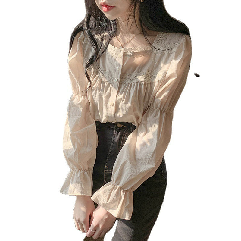 Niche Light Square Frill Collar Lace Shirt