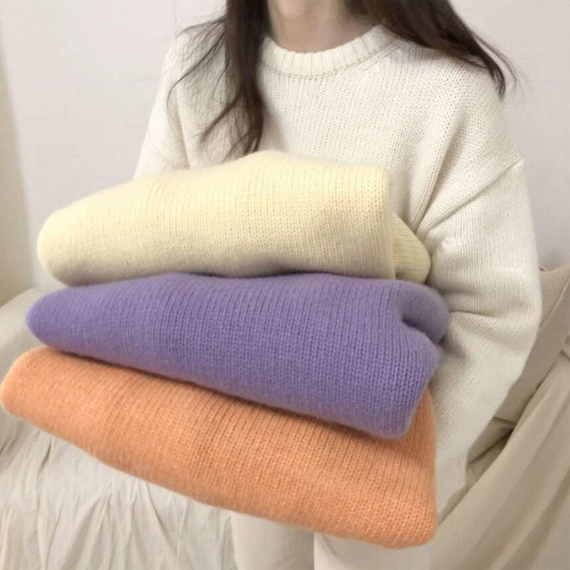 Round Neck Solid Colour Sweater