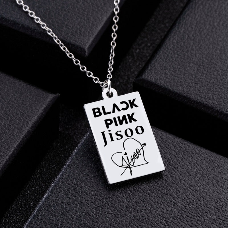 KPOP Jisoo Lisa Jennie Rose Signature ID Pendant Necklace