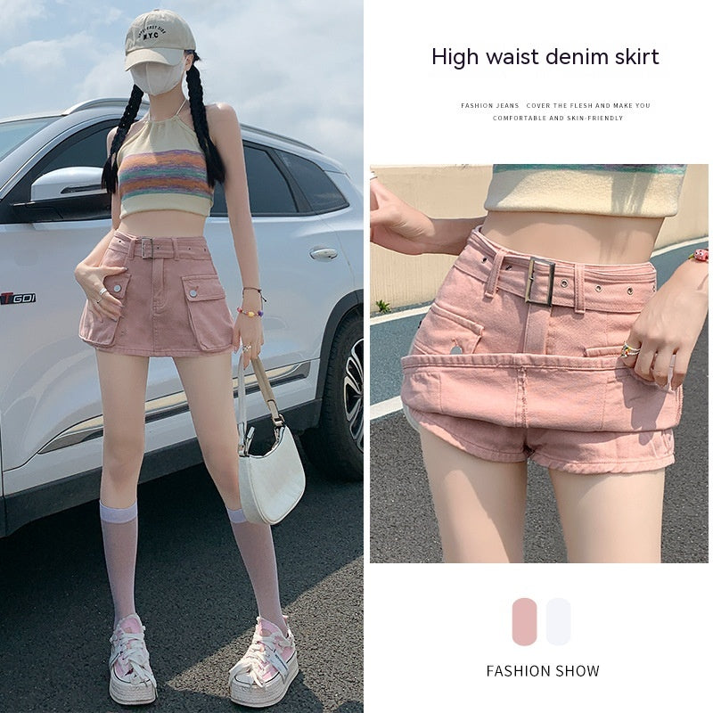 Denim High Waist Straight Cargo Skirt