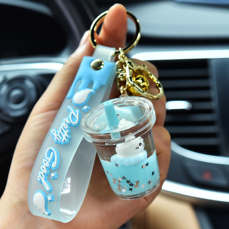 Cat cup Quicksand Liquid Acrylic Keychain