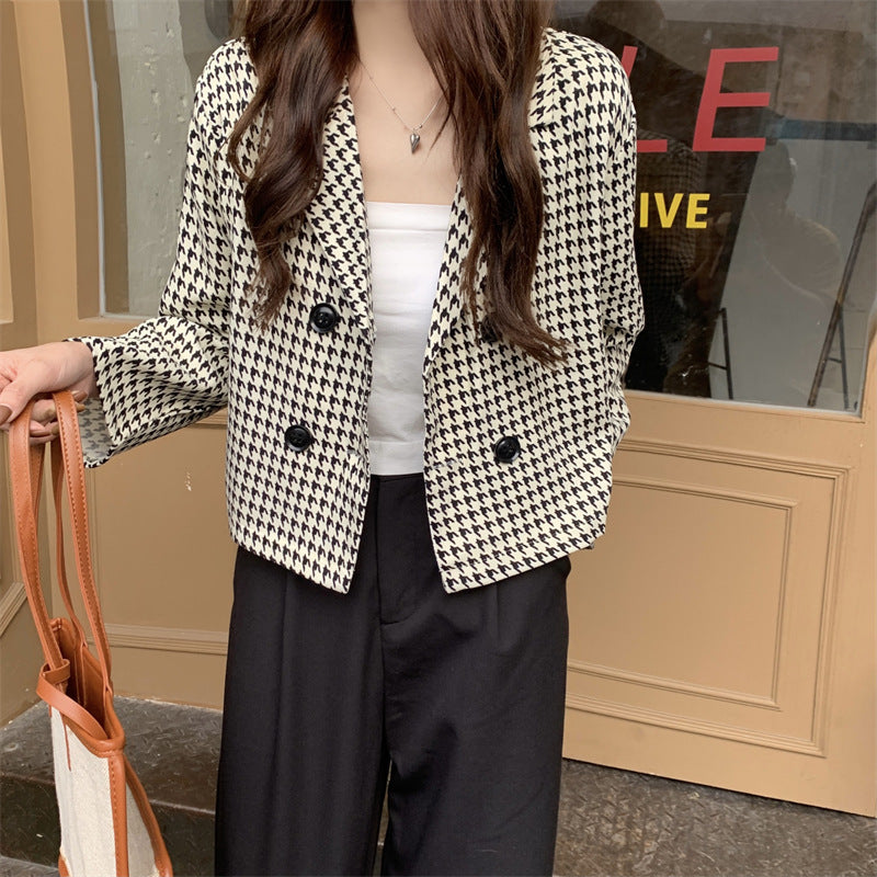 Niche All-match Short Houndstooth Suit Jacket