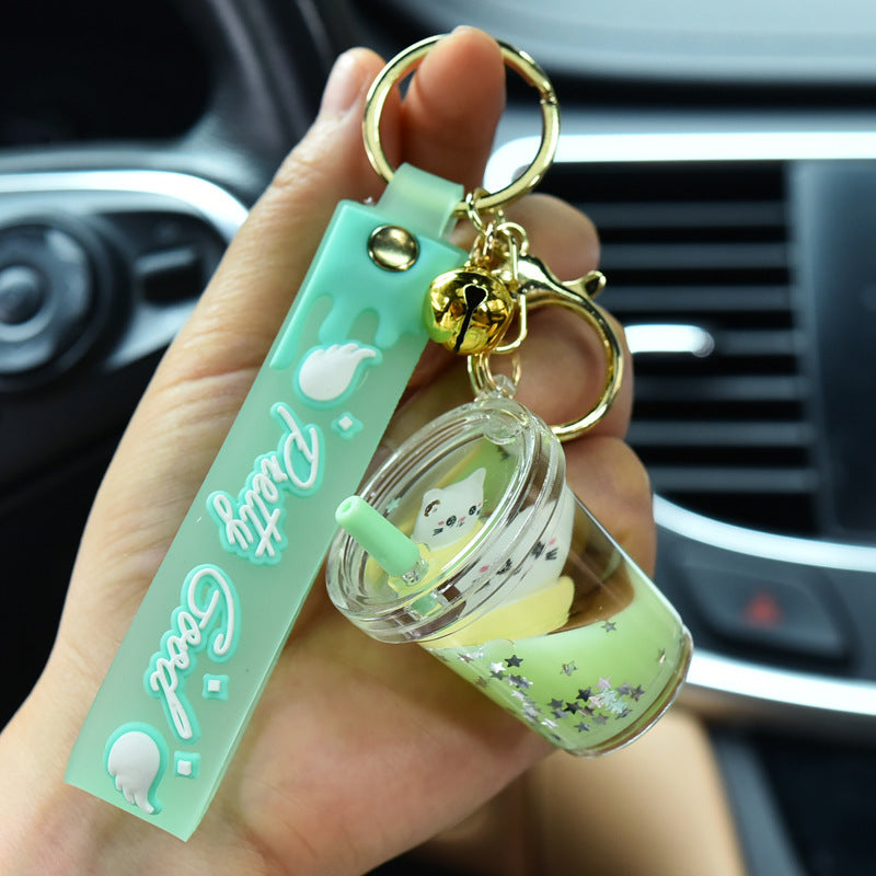 Cat cup Quicksand Liquid Acrylic Keychain