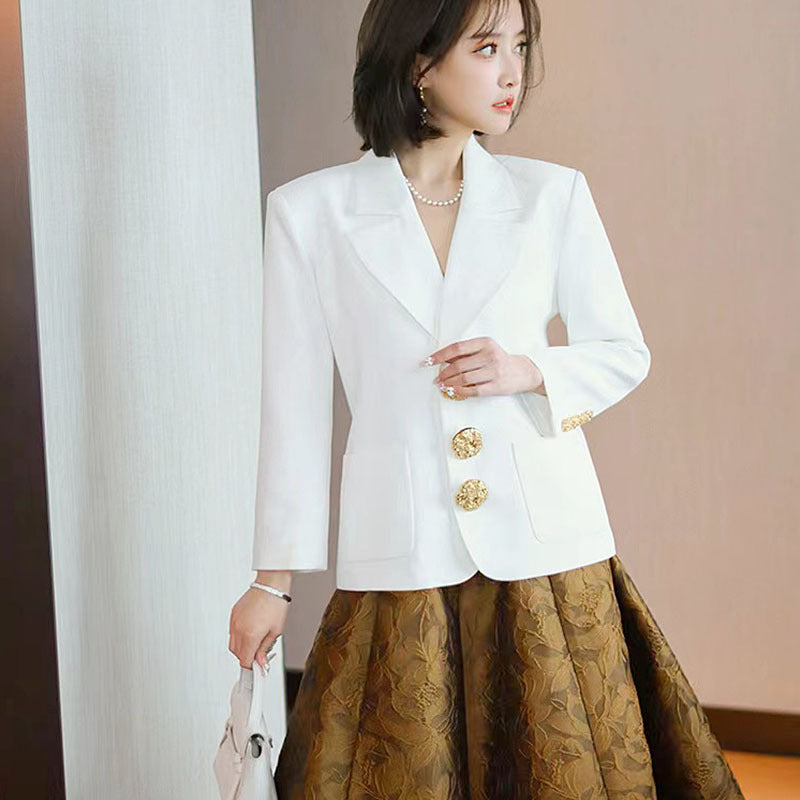 Single Row Gold Buckle Sleeve Suit Coat