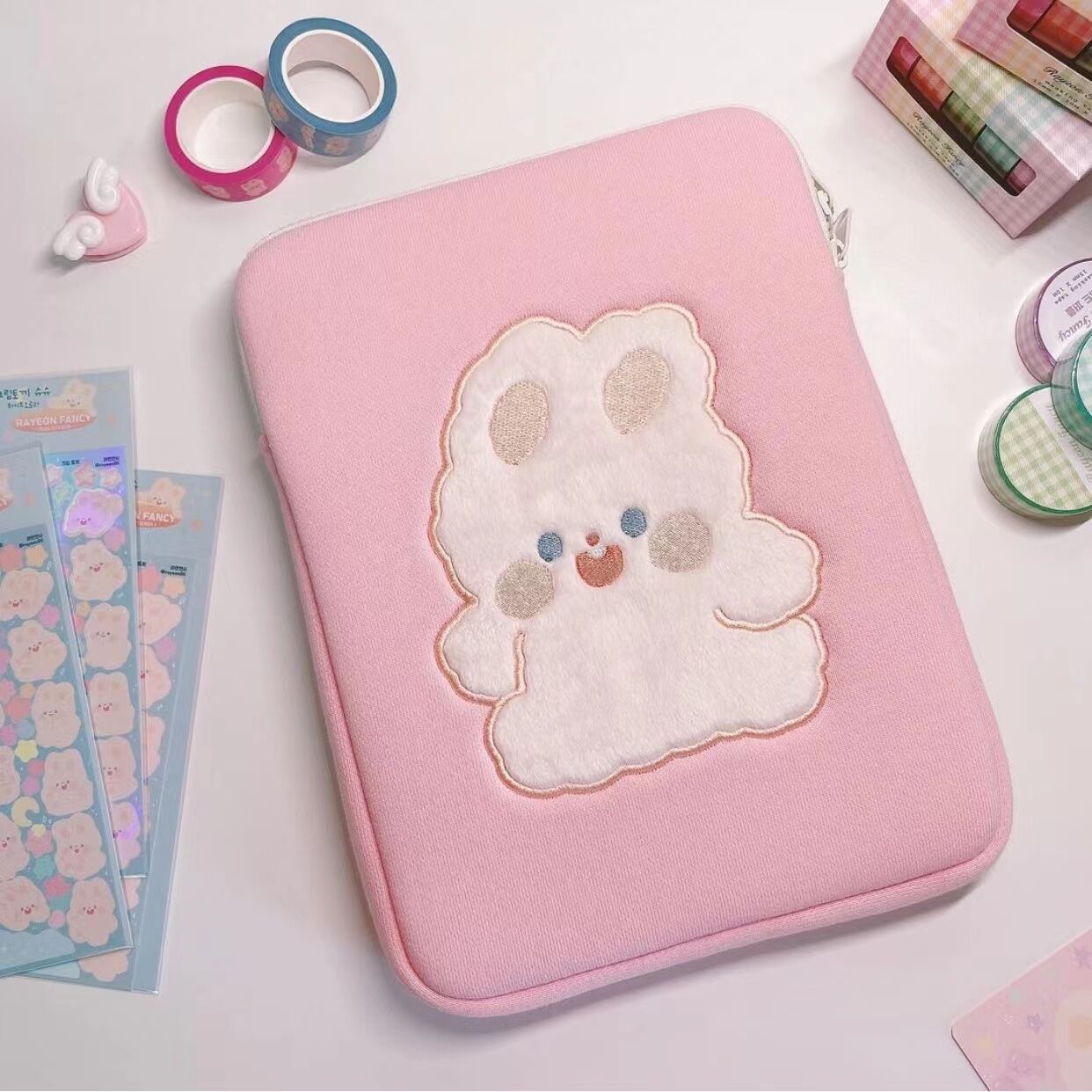 Cute Rabbit Tablet Storage Bag With Embroidery Bow