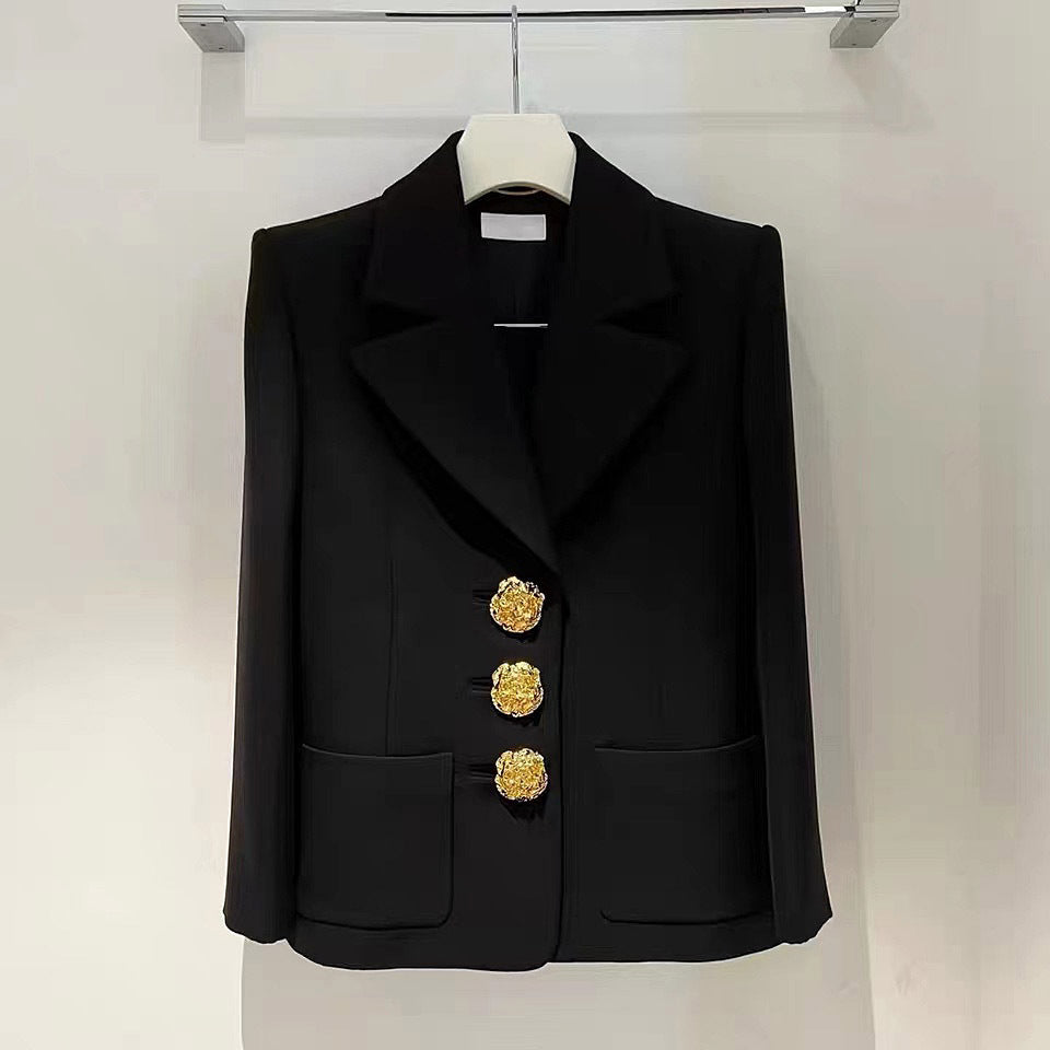 Single Row Gold Buckle Sleeve Suit Coat