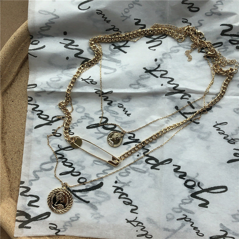 Safety pin chain multi-necklace