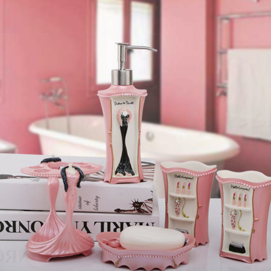 Five-piece pink bathroom set