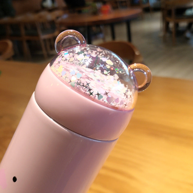 Cute pink pig bottle with glitter lid