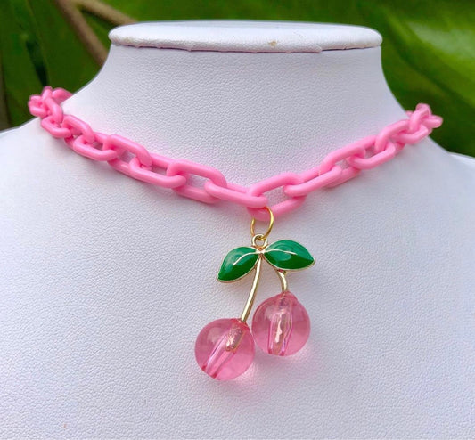 Pink Cherry Acrylic Chain Necklace