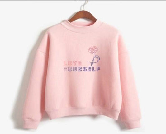 Sweatshirt Love Yourself Harajuku Kpop Commuter Crew Neck Top Plus Fleece Sweater