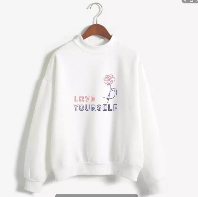 Sweatshirt Love Yourself Harajuku Kpop Commuter Crew Neck Top Plus Fleece Sweater