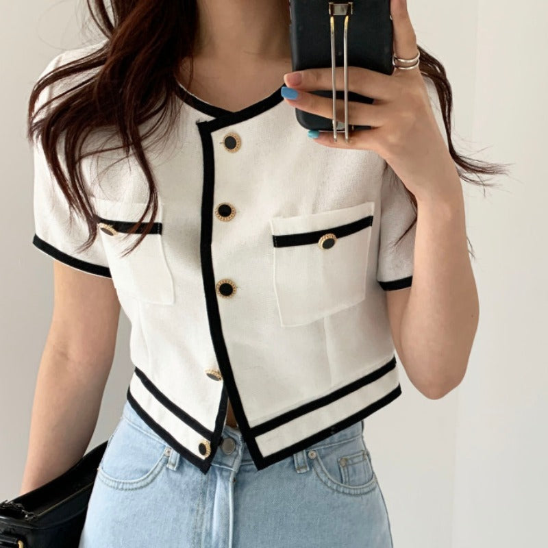 Simple Style Short Cropped Shirt