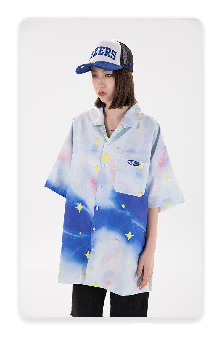 Spring And Summer Hong Kong Style Millennium Y2K Starry Sky T-shirt