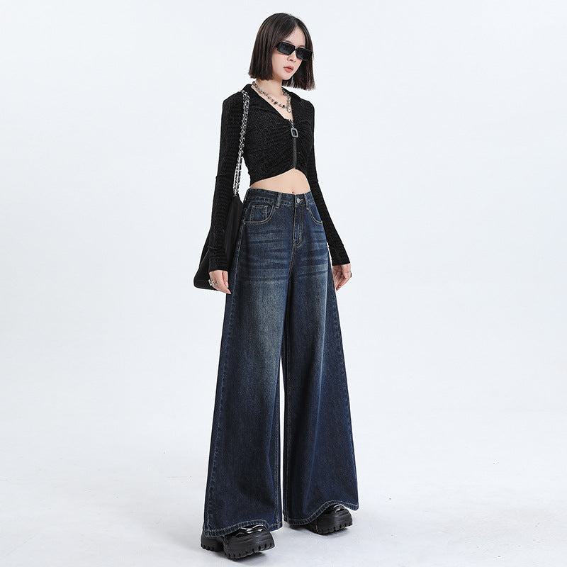 American Retro Women's High Waist Loose Wide Legs Jeans