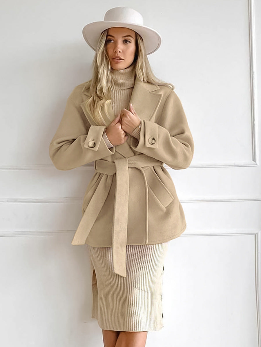 Khaki Suit Collar Coat