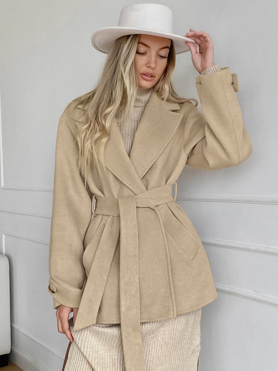 Khaki Suit Collar Coat