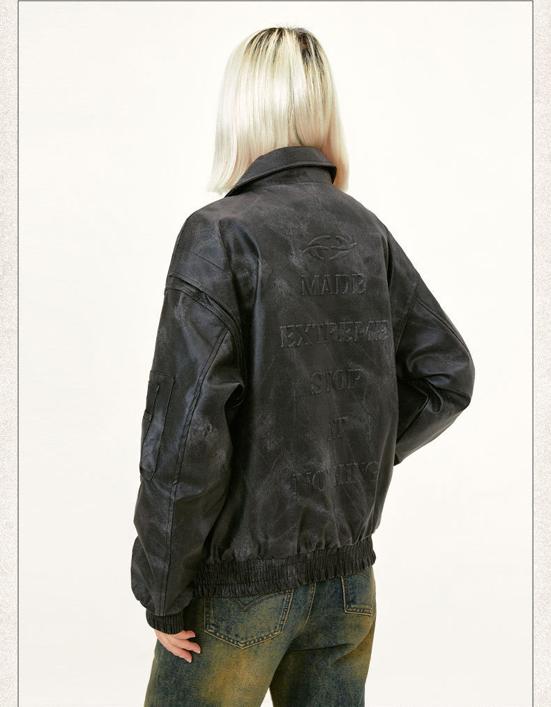 Retro Street Washed Old PU Leather Unisex Jacket