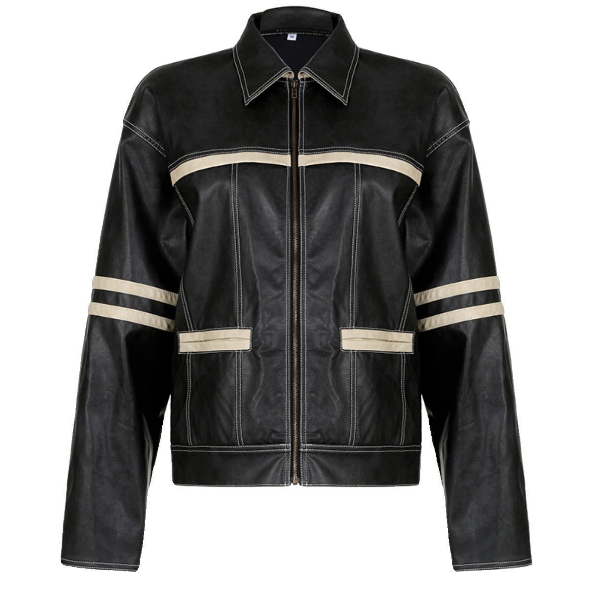 Retro Contrast Color Split Leather Coat