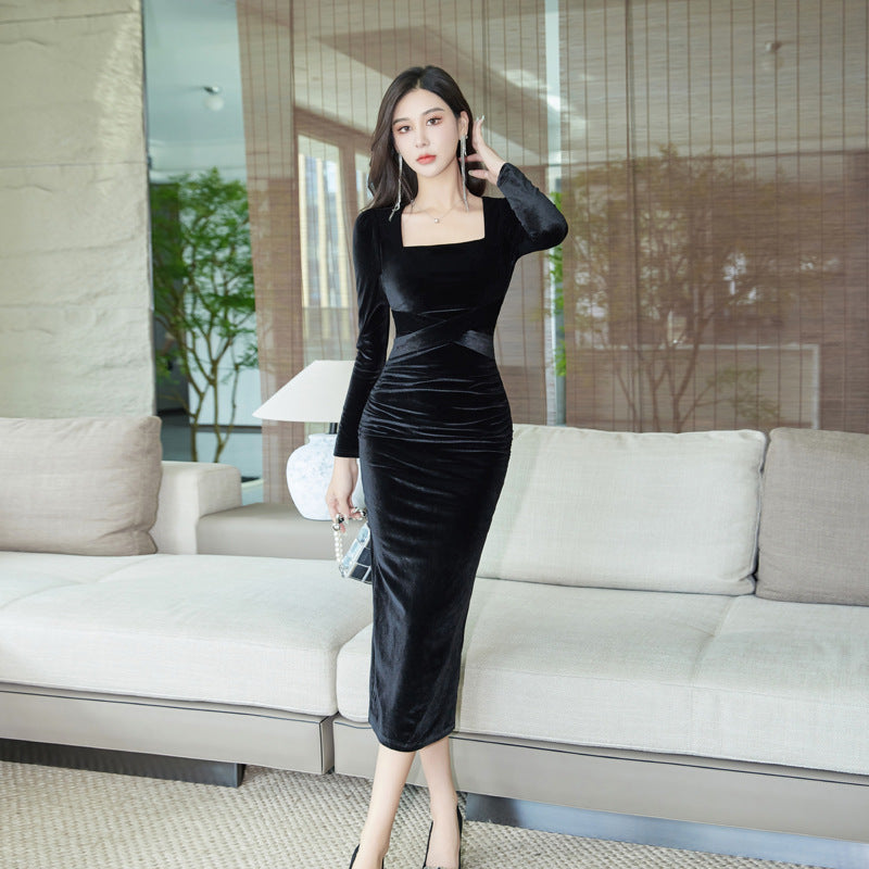 Women's High-end Velvet Skirt Elegant High Waist Slimming