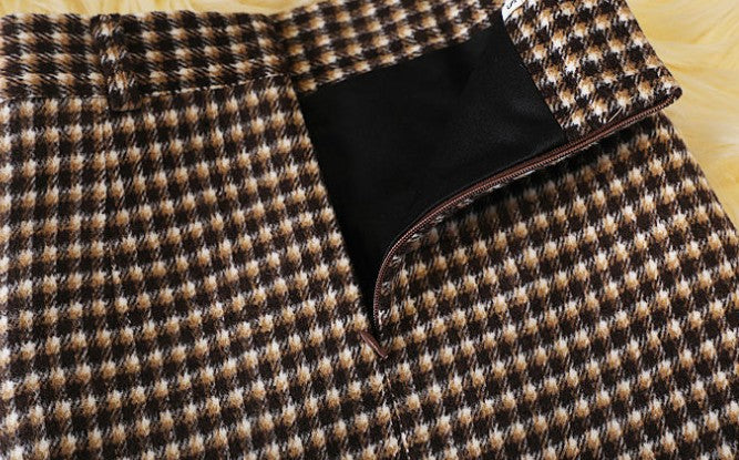 Woolen Plaid Sheath Skirt