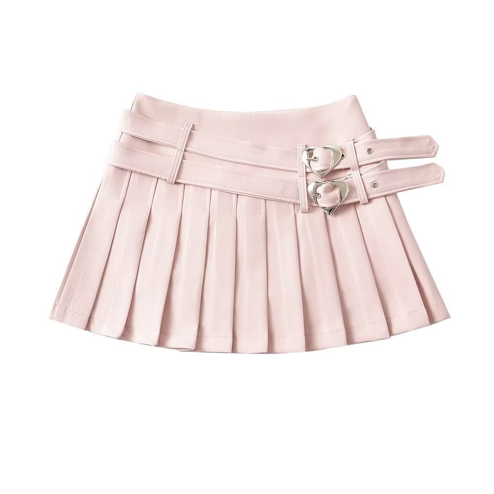 Cute Pleated Silver-Buckled Skirt