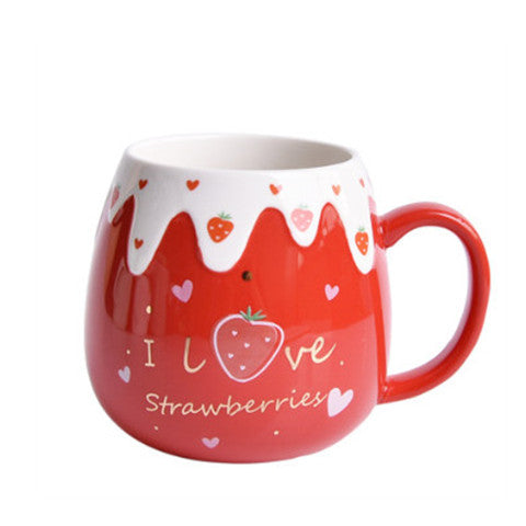 Strawberry Ceramic Coffee Mug With Lid And Spoon Kawaii