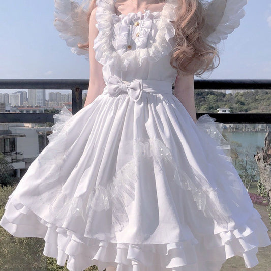 White Angel Jsk Fairytale Lolita Gothic Lace Wedding Gown Cosplay Princess Dresses