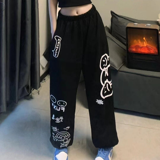 Graffiti Letter Loose Straight-leg Wide-leg Pants