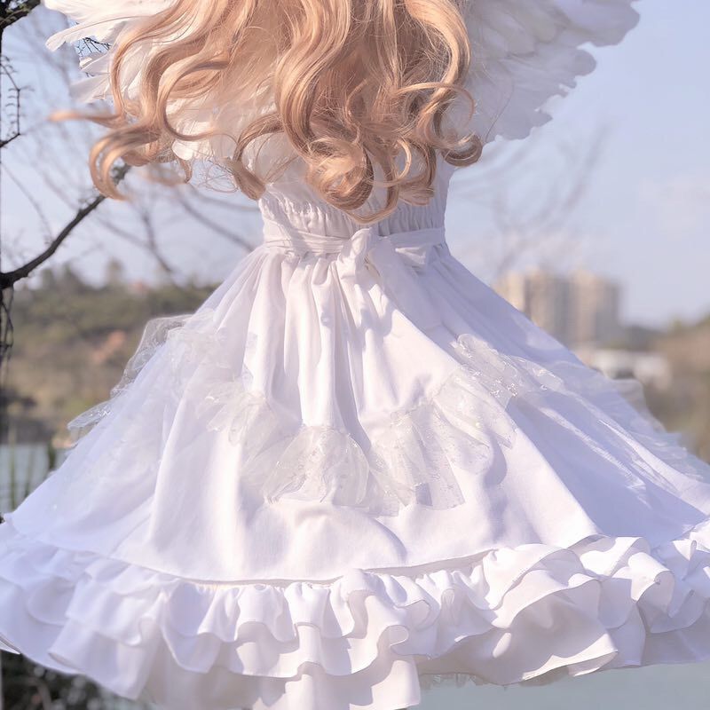 White Angel Jsk Fairytale Lolita Gothic Lace Wedding Gown Cosplay Princess Dresses