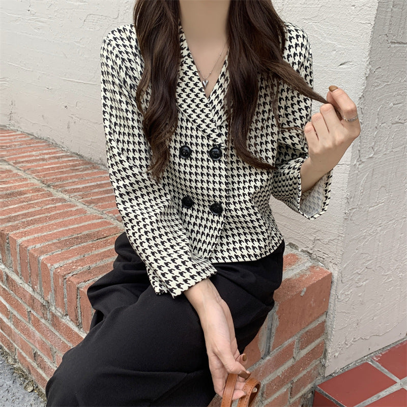 Niche All-match Short Houndstooth Suit Jacket