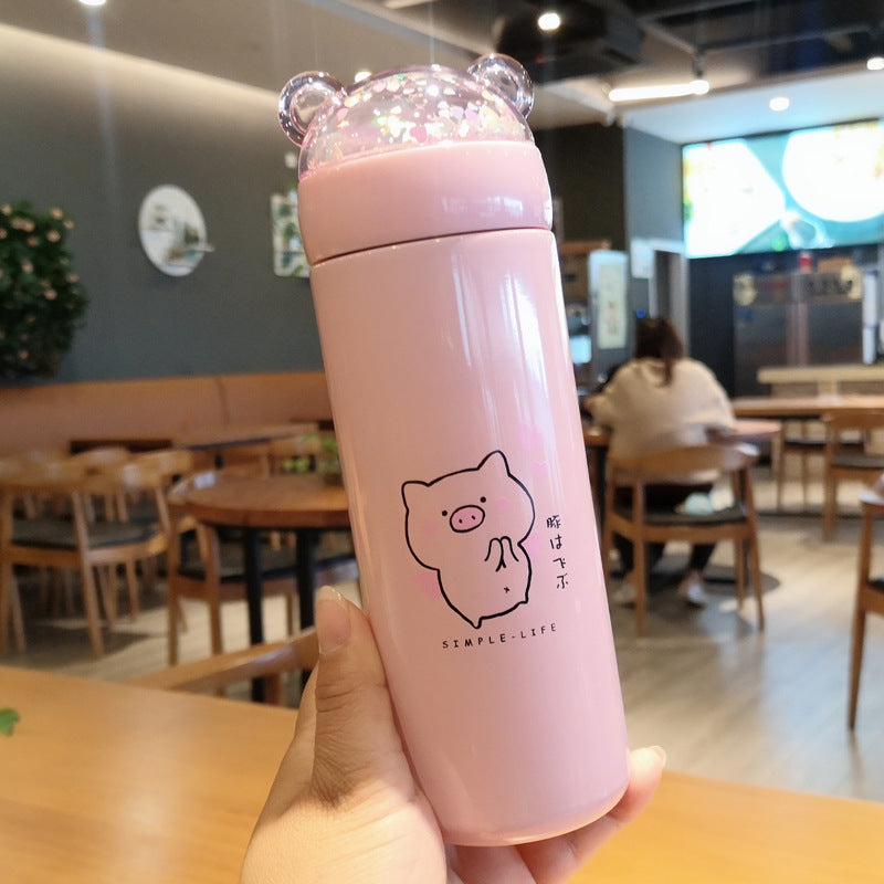 Cute pink pig bottle with glitter lid