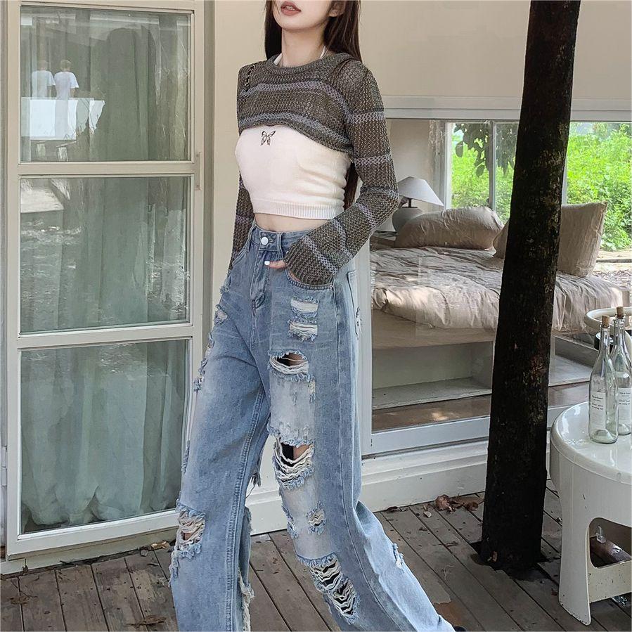 High Street Straight Ripped Jeans