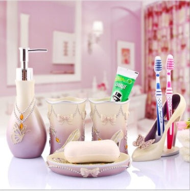 Five-piece pink bathroom set