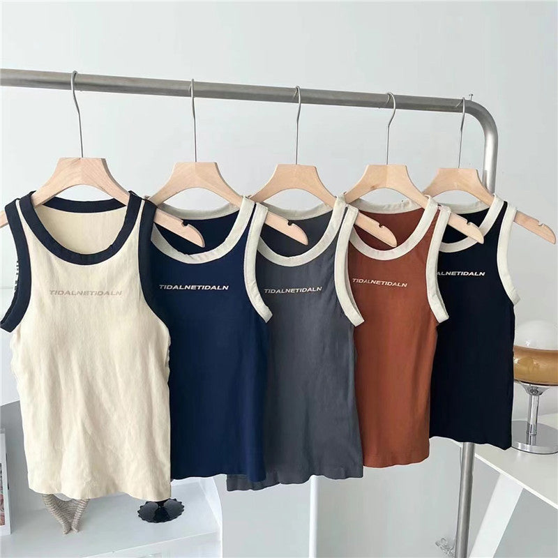 Contrast Color Retro Tight Sleeveless I-shaped Vest