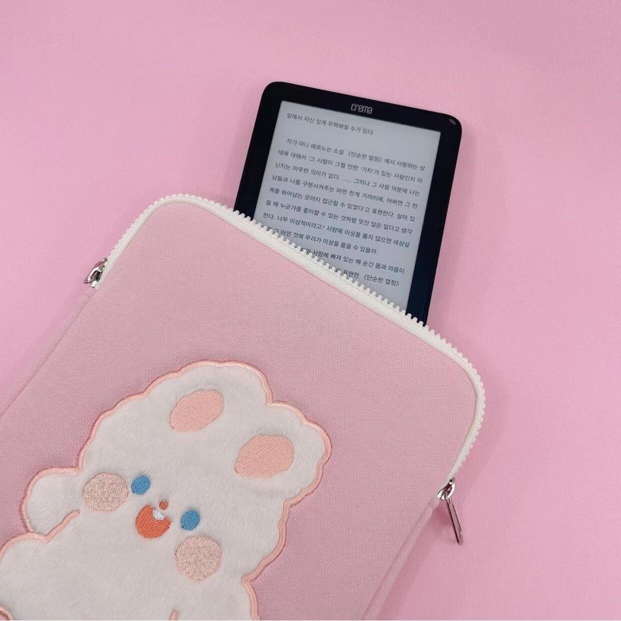 Cute Rabbit Tablet Storage Bag With Embroidery Bow