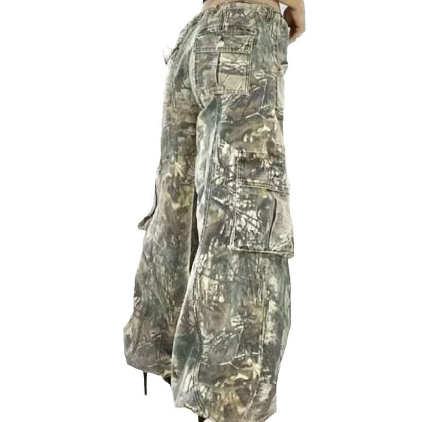 Overalls Camouflage Pants Straight Loose Low Waist Pocket Jeans