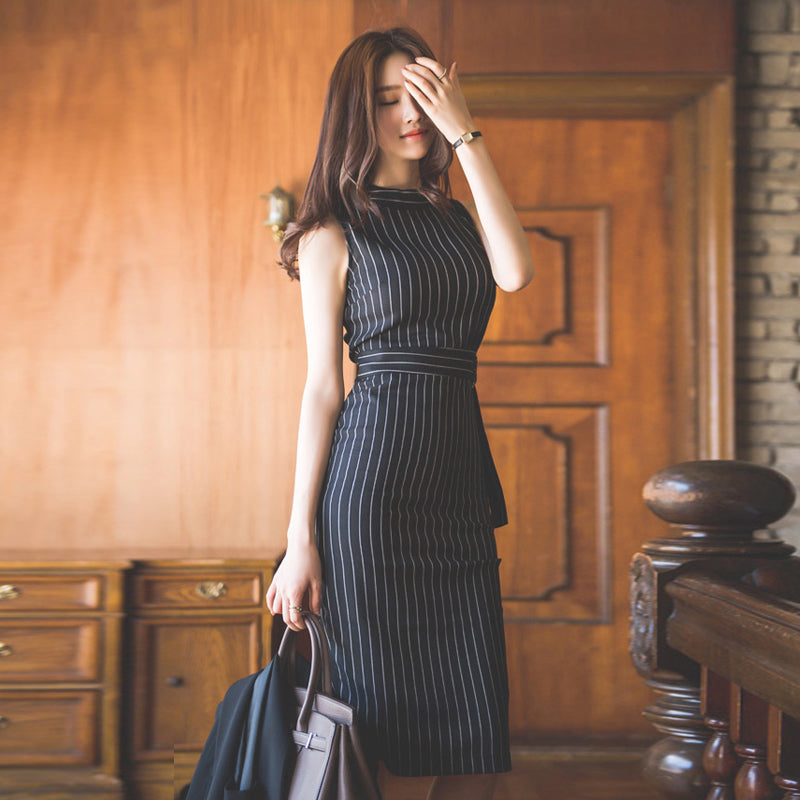 Sleeveless stripe office dress