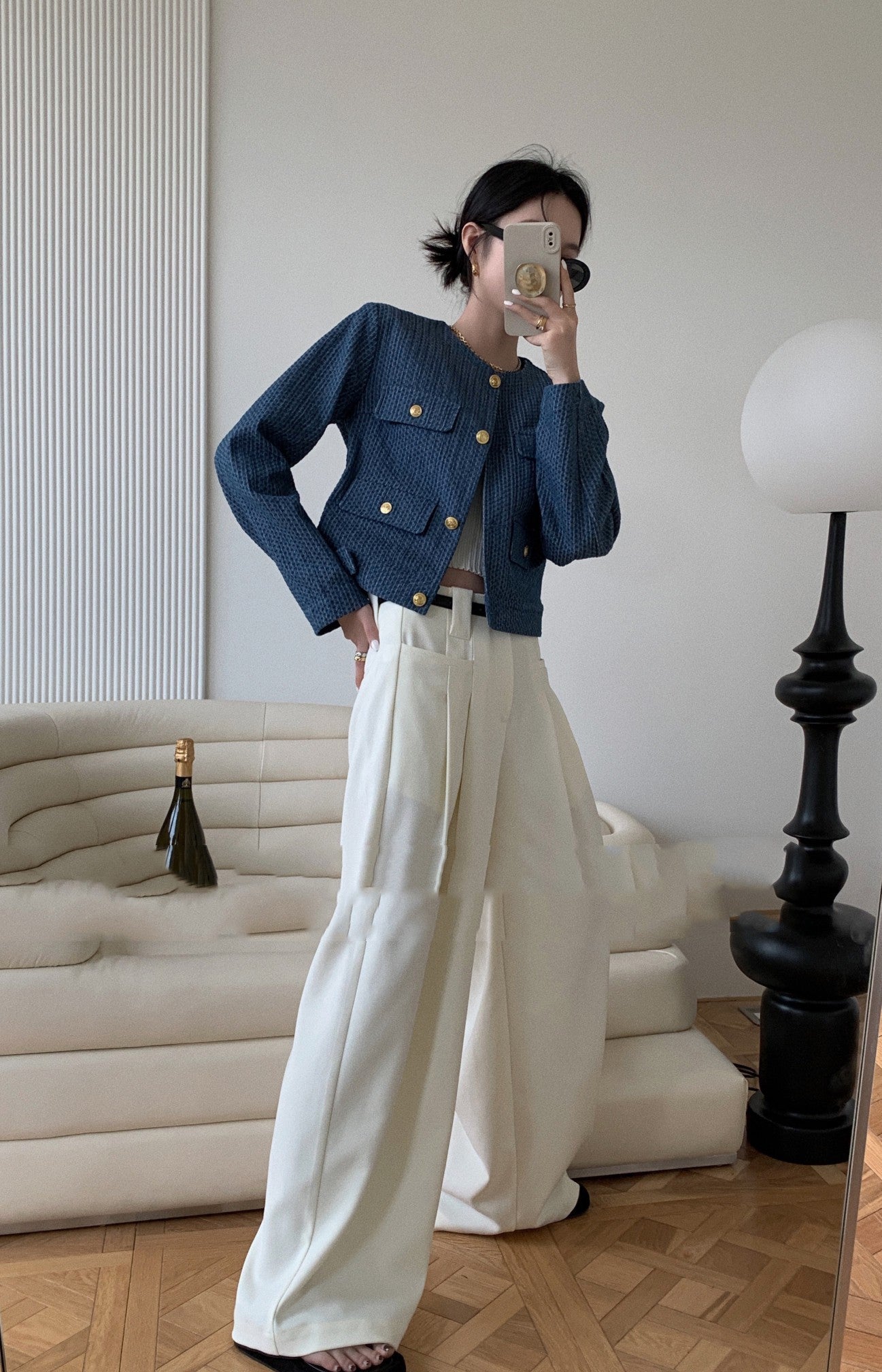 Gold Button Denim Short Coat