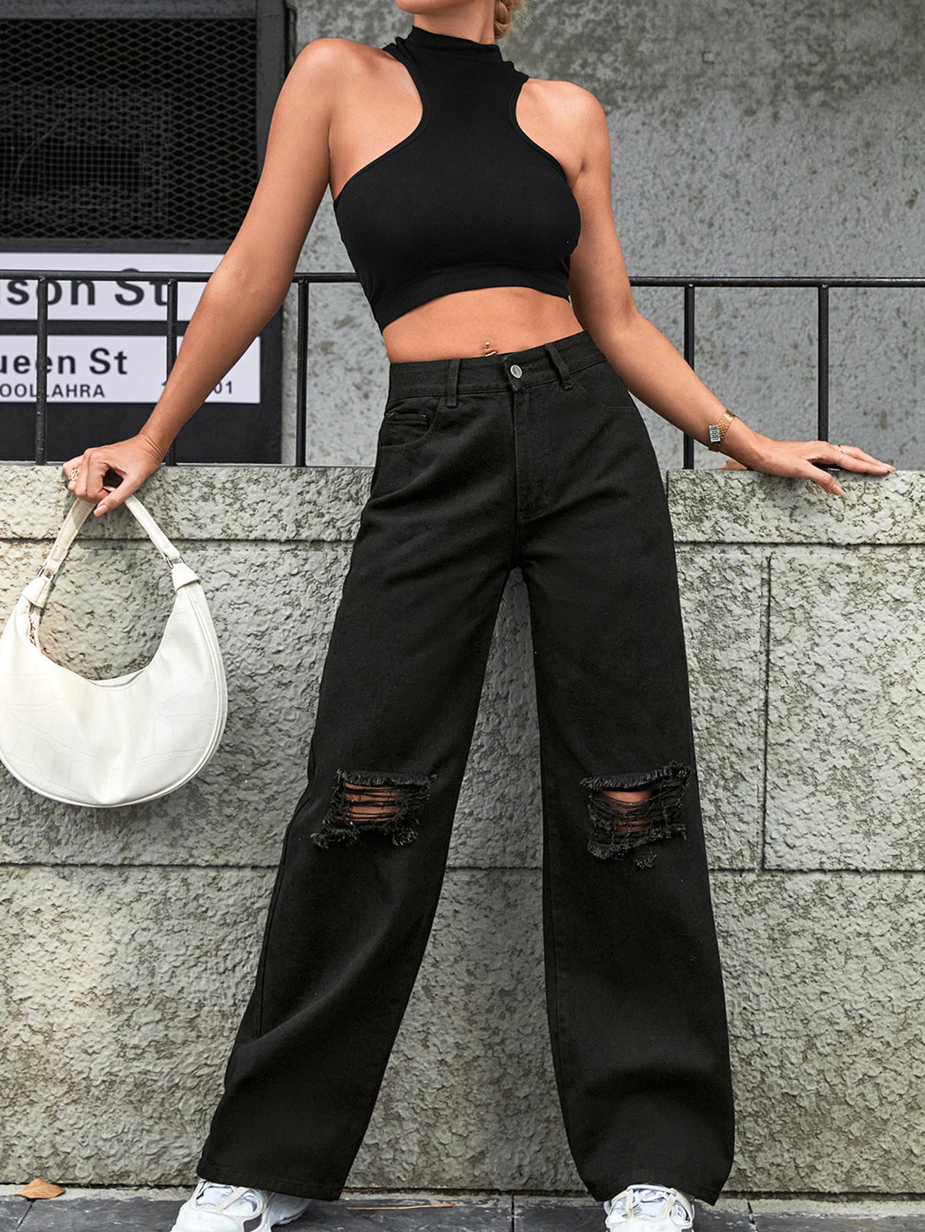 High Waist Wide Leg Pants Casual Denim Trousers