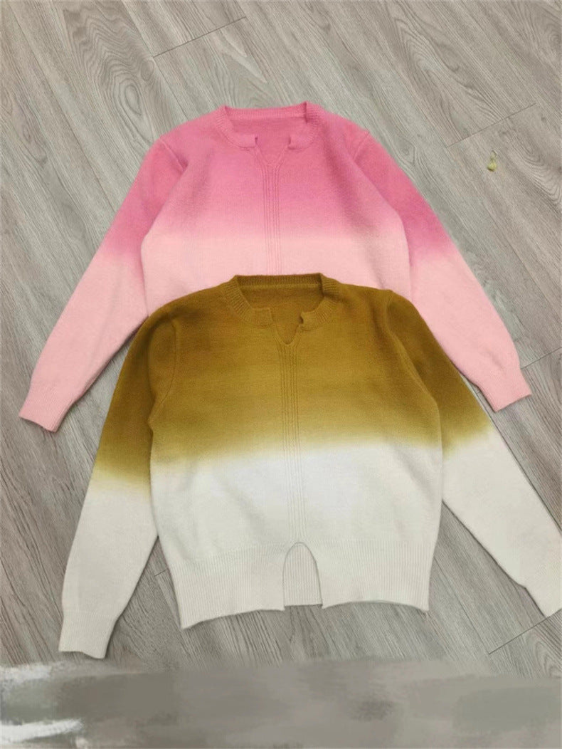 Gradient Color Knitted Long Sleeve Pullover