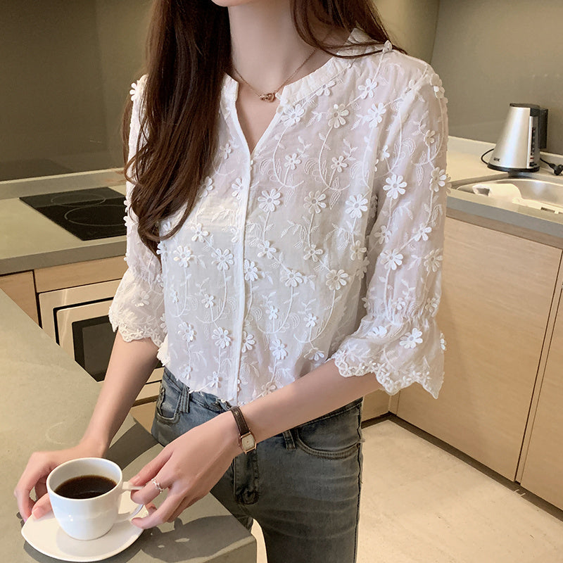 Flared Sleeve Embroidered Blouse