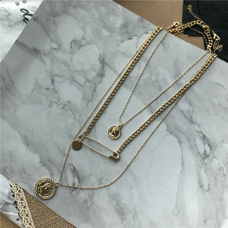 Safety pin chain multi-necklace