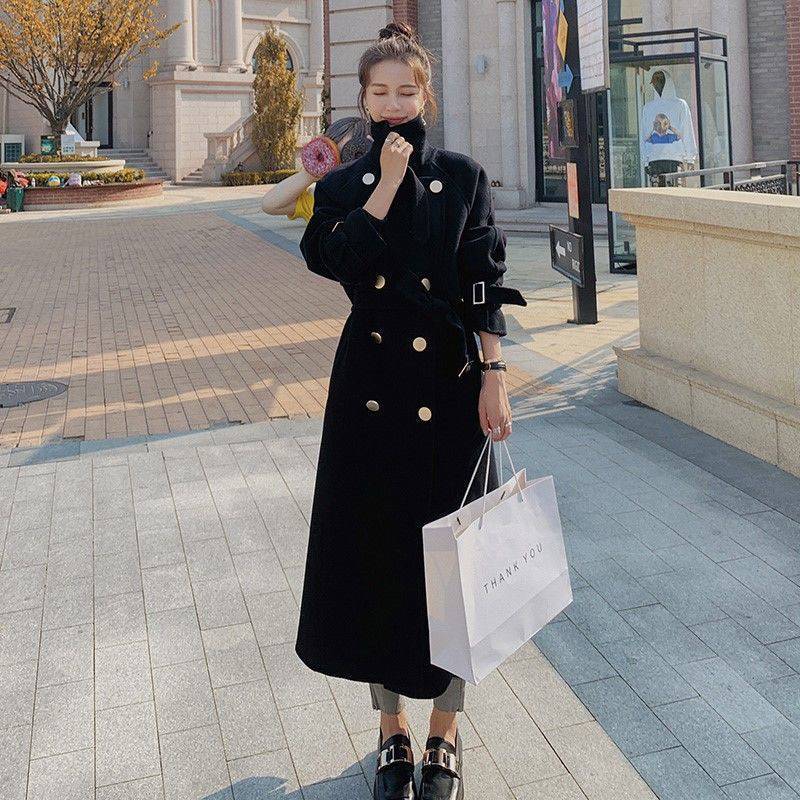 Black Woolen Coat Women's Mid-length