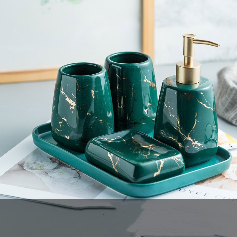 Gren and gold bathroom wash set