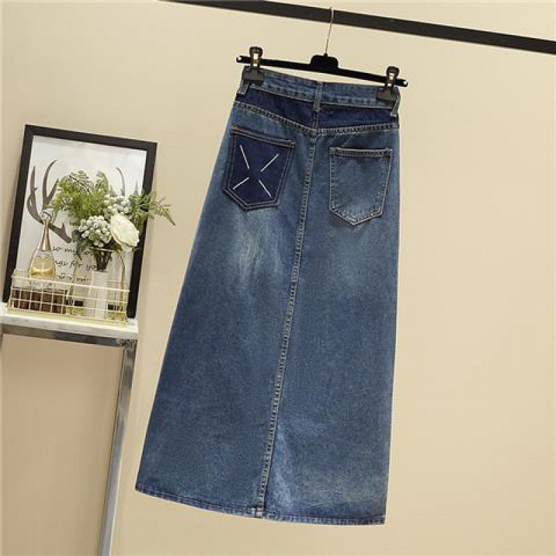 High Waist Slimming Sheath Plus Size Denim Skirt