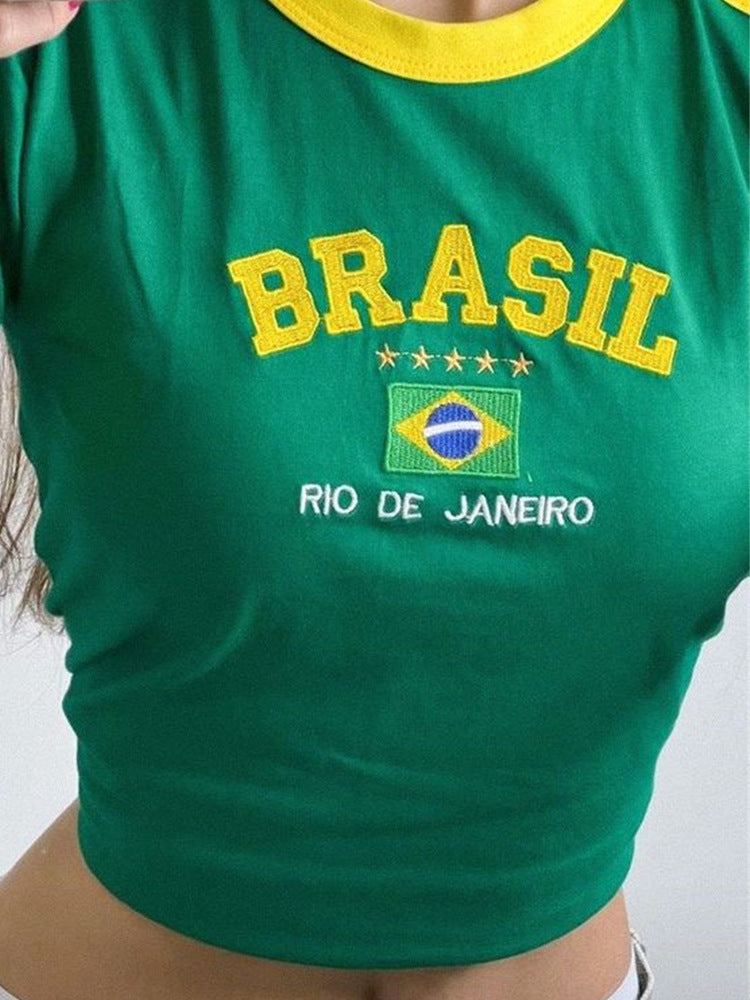 Brazil logo print cropped tee